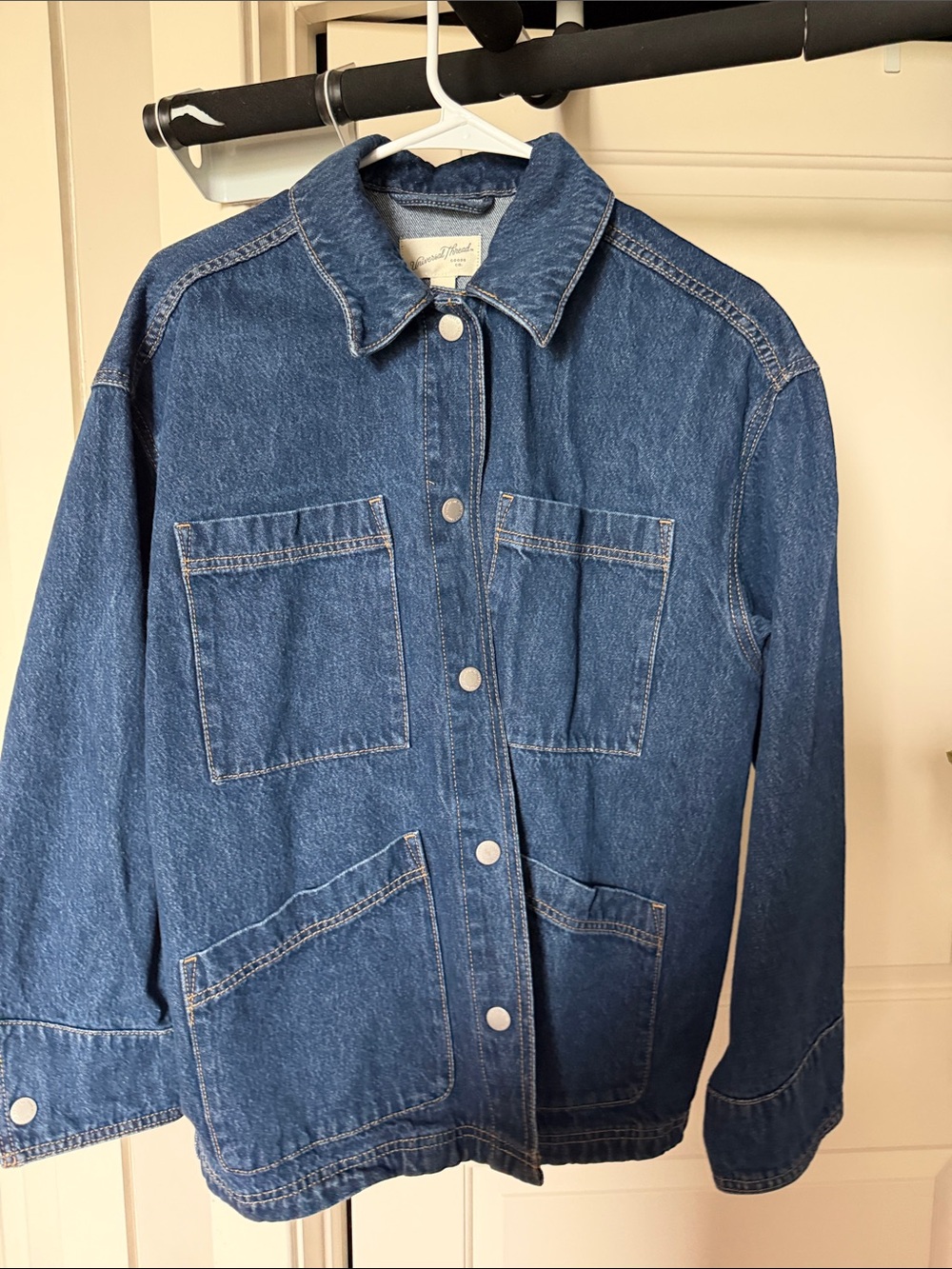 Universal Thread Dark Blue Boxy Denim Jacket with Patch Pockets